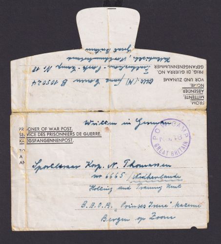 Großbritannein KGF Brief Kriegsgefangenenbrief P.O.W. Camp Bergen op Zoommeinde