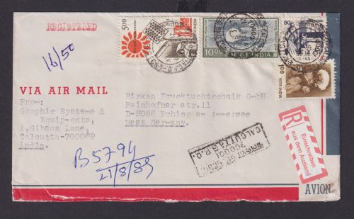 Flugpost airmail Calcutta Indien n. Eching am Ammersee R-Zettel Aus dem Ausland
