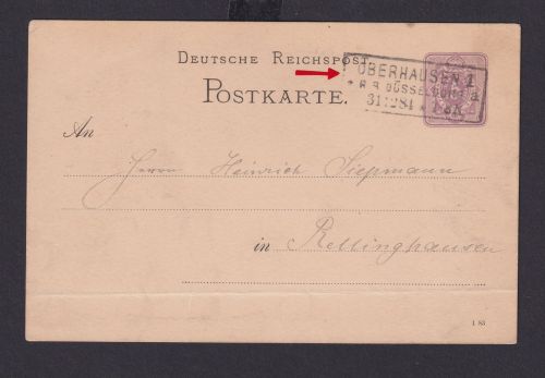 Deutsches Reich Ganzsache 5 Pfg. R3 Oberhausen 1 Düsseldorf nach Essen