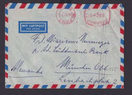 Flugpost Brief Brasilien AFS Absenderfreistempel St. Paulo nach München