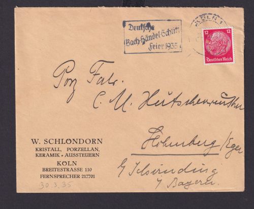 Köln NRW Deutsches Reich Drittes Reich Brief Anlass Kultur Kunst SST Deutsche