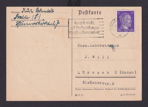 Haale Saale Sachsen Anhalt Deutsches Reich Drittes Reich Karte Postsache SST
