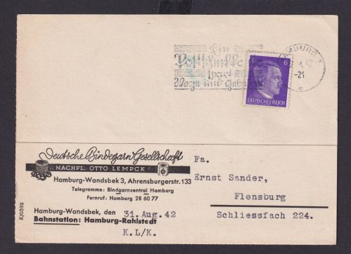 Hamburg Deutsches Reich Drittes Reich Karte Postsache Ein Postscheck spart
