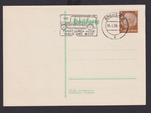 Bremen Deutsches Reich Drittes Reich Karte Postasache SST Die Reichspost fährt