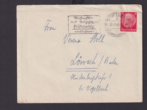 Stuttgart Baden Württemberg Deutsches Reich Drittes Reich Brief SST Stadt der