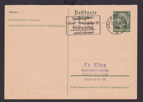 Ganzsache Halle Saale Sachsen Anhalt Deutsches Reich Drittes Reich Karte