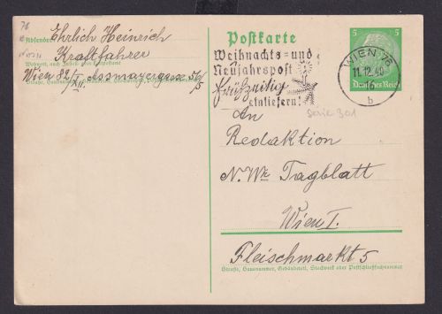 Ganzsache Ostmark Wien Österreich Deutsches Reich Drittes Reich Karte Postsache