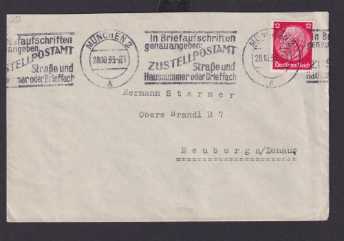 München Bayern Deutsches Reich Drittes Reich Brief Postsache SST In Brief