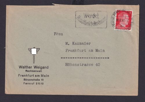 Frankfurt Main Hessen Deutsches Reich Drittes Reich Brief SST Werdet Rundfunk