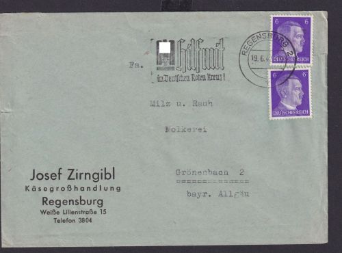 Regensburg Bayern Deutsches Reich Drittes Reich Brief SST Hilf mit im Deutschen
