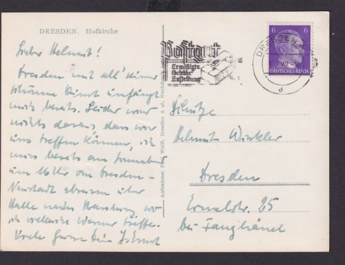 Dresden Sachsen Deutsches Reich Drittes Reich Ansichtskarte Postsache SST