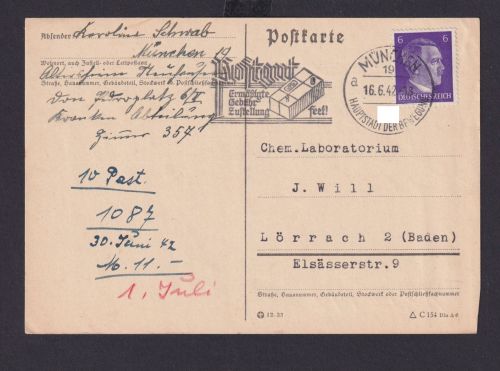 München Bayern Deutsches Reich Drittes Reich Karte Postsache SST Postgut