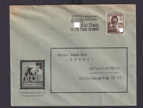 Frankfurt Main Hessen Deutsches Reich Drittes Reich Brief SST Ein Volk hilft