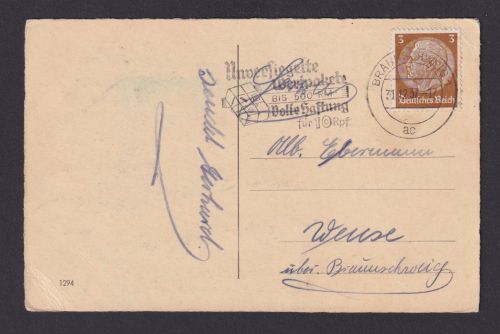 Braunschweig Niedersachsen Deutsches Reich Drittes Reich Ansichtskarte Postsache