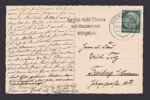 Dresden Sachsen Deutsches Reich Drittes Reich Ansichtskarte Postsache SST