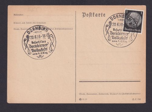 Ostmark Dornbirn Österreich Deutsches Reich Drittes Reich Brief Anlass SST