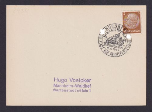 Nürnberg Bayern Deutsches Reich Drittes Reich Postkarte Sport Motorrad Sport