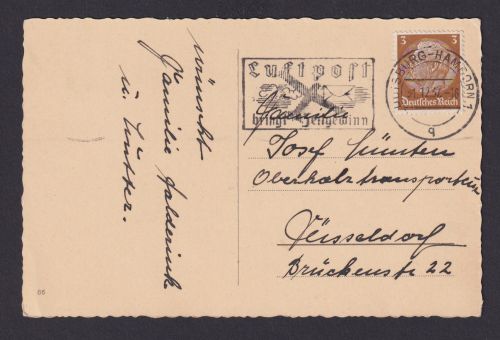 Duisburg Hamborn NRW Deutsches Reich Drittes Reich Ansichtskarte Flugpost SST
