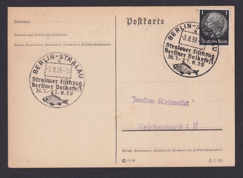 Berlin Stralau Deutsches Reich Drittes Reich Karte Anlass SST Stralauer Fischzug