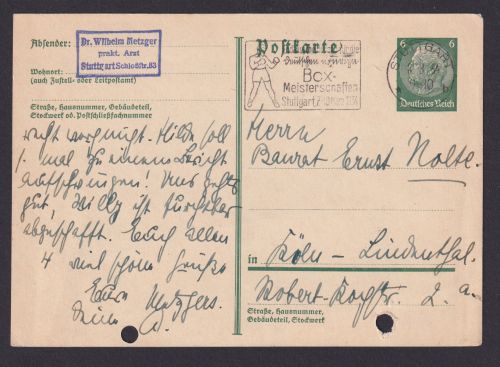 Sport Stuttgart Baden Württemberg Deutsches Reich Drittes Reich Karte Boxsport
