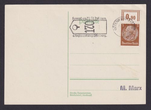 Militaria Offenburg Baden Deutsches Reich Drittes Reich Karte Anlass SST Kommt