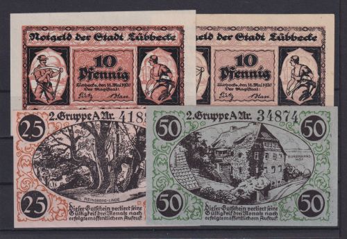Banknoten Geldscheine Notgeld Lübbecke Westfalen 4 Scheine