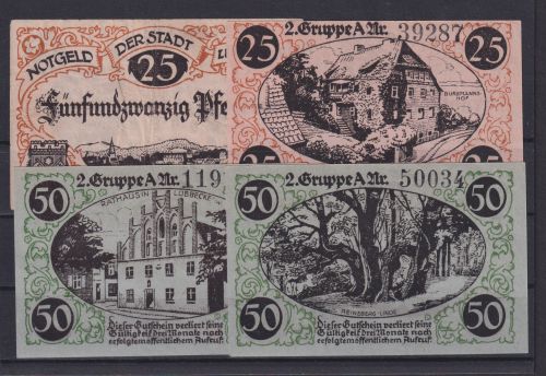 Banknoten Geldscheine Notgeld Lübbecke Westfalen 4 Scheine