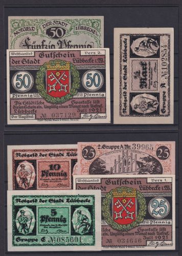 Banknoten Geldscheine Notgeld Lübbecke Westfalen 4 Scheine