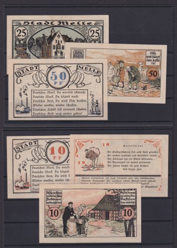 Banknoten Geldscheine Notgeld Melle Niedersachsen 6 Scheine