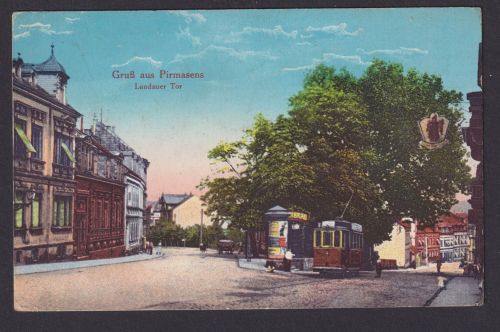 Ansichtskarte Pirmasens Rheinland Pfalz Landauer Tor Strassenbahn Künstler
