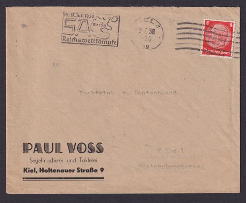 Sport Kiel Schleswig Holstein Deutsches Reich Brief Propaganda SST Juli 1938 SA