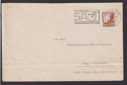 Berlin Deutsches Reich Brief Propaganda SST SA Reichswettkämpfe Berlin 1938 n.