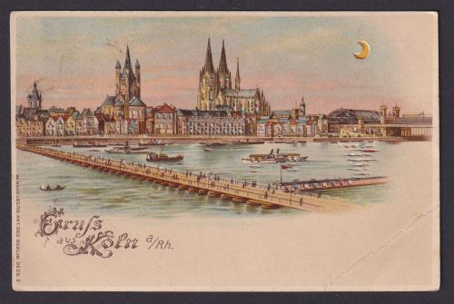 Litho Ansichtskarte Köln Rhein NRW Künstlerkarte Halt gegen das Licht Wiesdorf