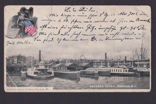 Ansichtskarte Hoboken New Jersey Fährschiffe n. Dresden Sachsen