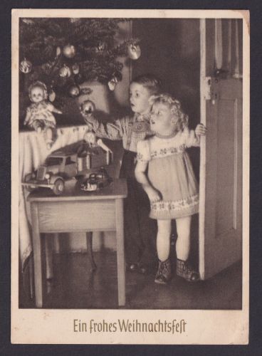 Ansichtskarte Weihnachtsgruß Kinder Weihnachtsbaum Geschenke Bescherung ab