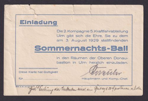 Einladungskarte Sommernachtsball Ulm Obere Donaubastion 2. Kompagnie 5.Kraftfahr