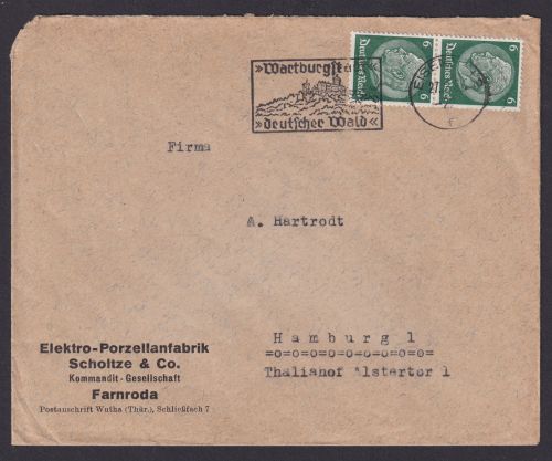 Eisenach Thüringen Deutsches Reich Brief SST Wartburgstadt Deutscher Wald n.