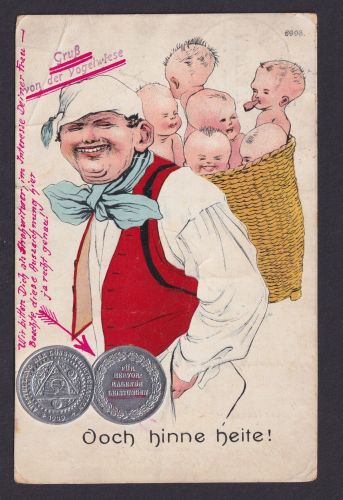 Ansichtskarte Ausstellung der Lösnitz Ortschaften Scherzkarte Humor Mann m. 5