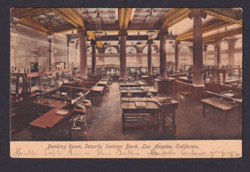 Ansichtskarte Los Angeles California USA Bank BüroraumSchalterraum n. Berlin