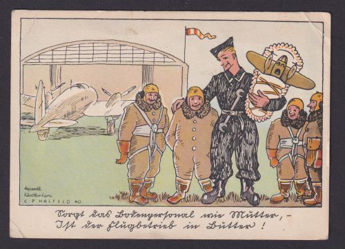 Ansichtskarte Scherzkarte Humor Soldaten FliegerAquarell Künstlerkarte C.P.