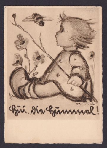 Hummel Künstler Ansichtskarte Hummelfigur ab Bottrop NRW n. Oelde Westfalen