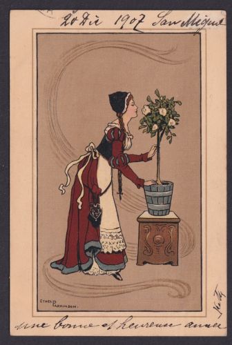 Ansichtskarte Künstlerkarte Sign. Ethel Parkinson Frau Pflanzenpflege ab Spanien