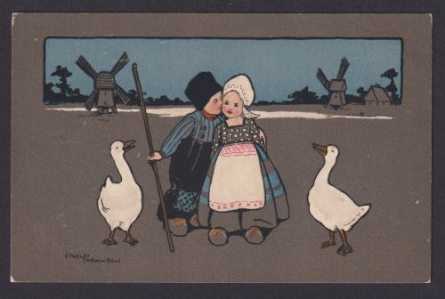 Ansichtskarte Künstlerkarte Sign. Ethel Parkinson Junge Mädchen Hütn Gänse