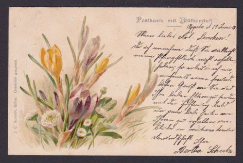 Ansichtskarte Künstlerkarte Blumen Duftkarte ab Oppeln Polen n. Heming