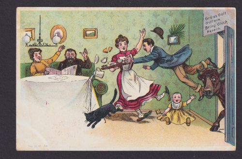 Ansichtskarte Künstlerkarte Scherzkarte Humor Familienfest Unglück