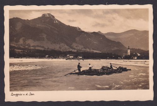 Ansichtskarte Bahnpost Lengries Bayern Isar Fluss Floß Bergpanorama Verlag Weiß