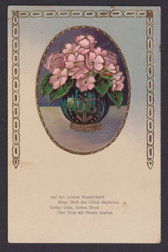 Jugendstil Ansichtskarte Künstlerkarte Schmuckkarte Goldauflage Spruch Feldpost
