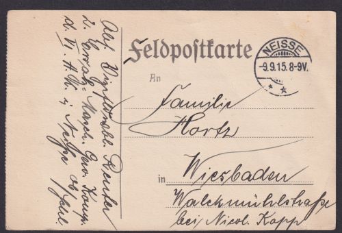 Feldpostkarte ab Neisse Schlesien Deutsche Ostgebiete Polen n. Wiesbaden Hessen