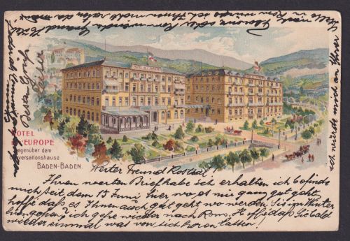 Ansichtskarte Baden Baden Baden Württemberg Gastronomie Hotel Europe Künsteler
