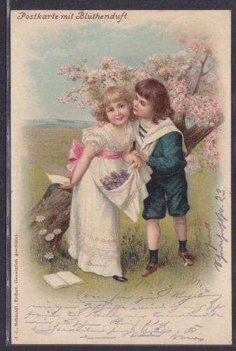 Duftkarte Ansichtskarte Postkarte mit Blütenduft Kinder Verlag J. C. Schmidt